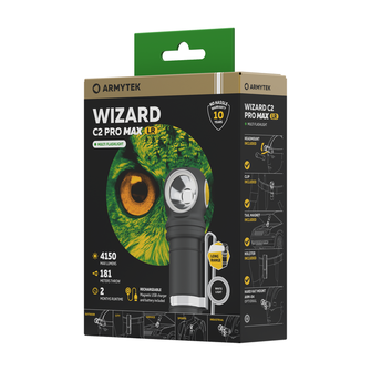 ArmyTek Wizard C2 Pro Max LR Weiße LED-Taschenlampe mit Gürtelclip, mit Batteriepack 4150 lm