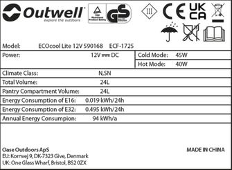 Outwell Camping Kühlbox ECOcool Lite 24 12V, dunkelblau