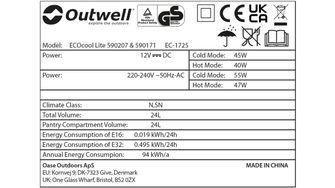 Outwell Camping Kühlbox ECOcool Lite 24 12V/230V, dunkelblau